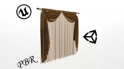 Curtain 3D for game development and VR-projects N805 Low-poly 3D model