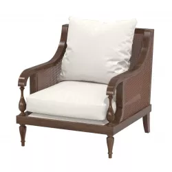 Custom made chair in brown wood  cane back and white cushions 3D model