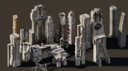 Futuristic city buildings 3D model