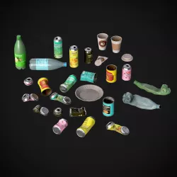 Garbage set - cans and bottles Low-poly 3D model
