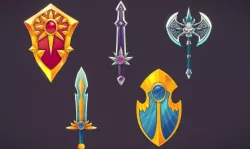 lowpoly Weapons medieval sword shield armor game ready assets  Low-poly 3D model