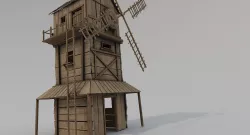 Medieval Wooden Windmill PBR  Low-poly 3D model