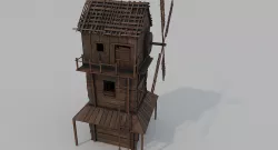 Medieval Wooden Windmill PBR Low-poly 3D model