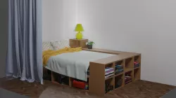 Messy bed with curtain 3D model