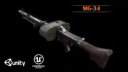 MG-34 WW2 German Machine gun PBR low-poly Low-poly 3D model