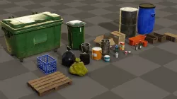 Pack of trash objects boxes bins and bottles Low-poly 3D model