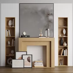 Wall decorative set with fireplace 3D model
