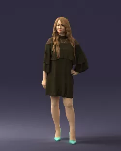 Woman in dark green short dress 0378 3D model