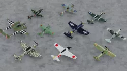 WW2 military fighters lowpoly set x 10 Low-poly 3D model