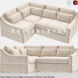 York Slope Arm Slipcovered 3-Piece Sectional 3D model
