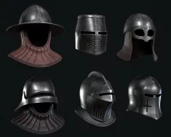 6 Lowpoly Medieval Helmets Pack Low-poly 3D model