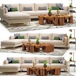 Benson Sectional and Meteor Coffee Table Set 3D model