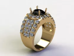 Black big gem with diamond man ring cad file R23 3D model