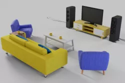 Cartoon living room Low-poly 3D model