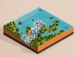 Cartoon Low Poly Iguazu Waterfall Landmark Low-poly 3D model