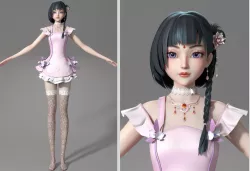 cartoon manga girl asian Japanese anime Loli characters Low-poly 3D model