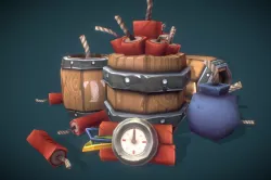 Explosives Barrels n Dynamite - Low Poly Hand Painted Low-poly 3D model