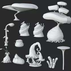 Fantasy plants - 10 pieces Low-poly 3D model