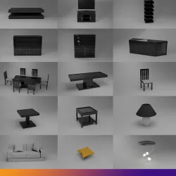 Living room and dining room furniture  pack Low-poly 3D model