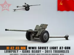 Low Poly  45 mm anti-tank gun M-42 Low-poly 3D model