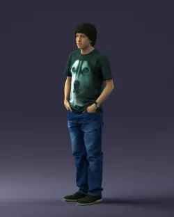 Man in wolf t-shirt 0111 3D model