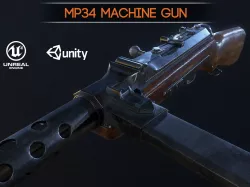 MP-34 german ww2 machine gun pbr Low-poly 3D model