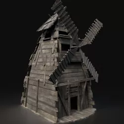 Next Gen AAA Viking Wooden Enterable Fantasy Windmill Low-poly 3D model
