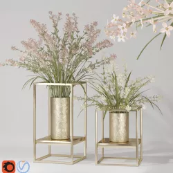Realistic Lilac Cluster Flower Bouquet Vase Pot Decor 3D model