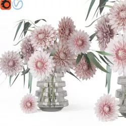 Rosy Pink peonie Dahlia Flower dry eucalyptus Decor Vase 3D model