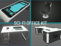 Sci-fi office furniture kit Low-poly 3D model