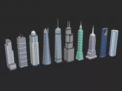Skyscrapers for low-poly cities Low-poly 3D model