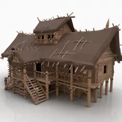STYLIZED BIG FANTASY MEDIEVAL VIKING WOODEN COTTAGE HOUSE HUT Low-poly 3D model