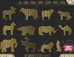12 different animals wall panels - screen SET 096 3D model