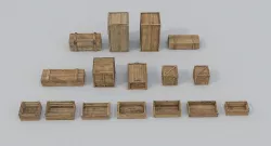 16 Wooden crates Low-poly 3D model