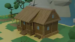 Cartoon wood house Low-poly 3D model