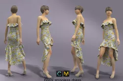 Floral strapless dress 3D model