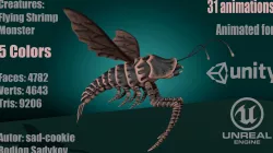 Flying Shrimp Monster Low-poly 3D model