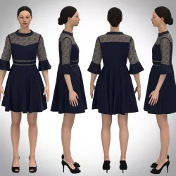 Lace dress with avatar and catwalk motion 3D model