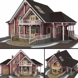 Log house - rounded log 3D model
