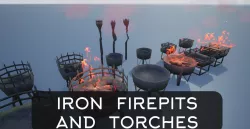 Medieval Iron Firepit and Torch Low-poly 3D model