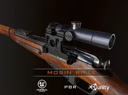 Mosin WW2 ussr Rifle with PU scope PBR Low-poly 3D model