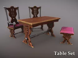 Table Set Low-poly 3D model