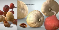 two pumpkins and a slice Low-poly 3D model