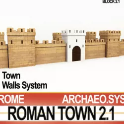 Roman Town Gate and Walls System A 2 1 Low Poly 3D model
