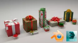10 Christmas Gift Boxes and Bows Low-poly 3D model