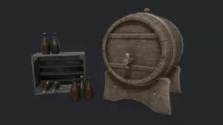 Barrel with the bottles - game assets 3D model