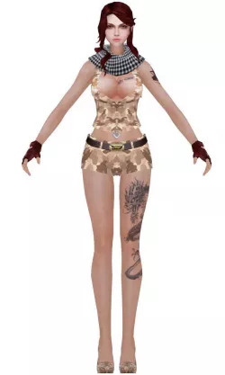 Camouflage clothes female character handpainted lowpoly Low-poly 3D model