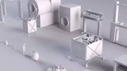 Dry cleaner Industrial store iron public laundry dryer interior 3D model
