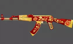 Gun AK47 HappyNewYear Texture Handpainted  Lowpoly  Low-poly 3D model
