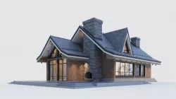 Modern half-timbered house with a residential attic 3D model